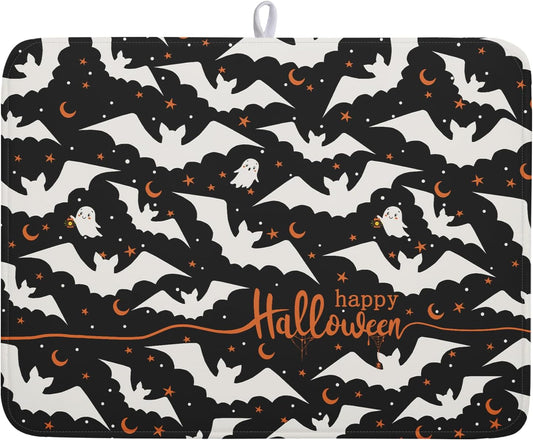 Halloween Drying Mats for Kitchen Counter 18”x24” Happy Halloween Spooky Bat Dishes Pad Microfiber Absorbent Fast Dry Dish