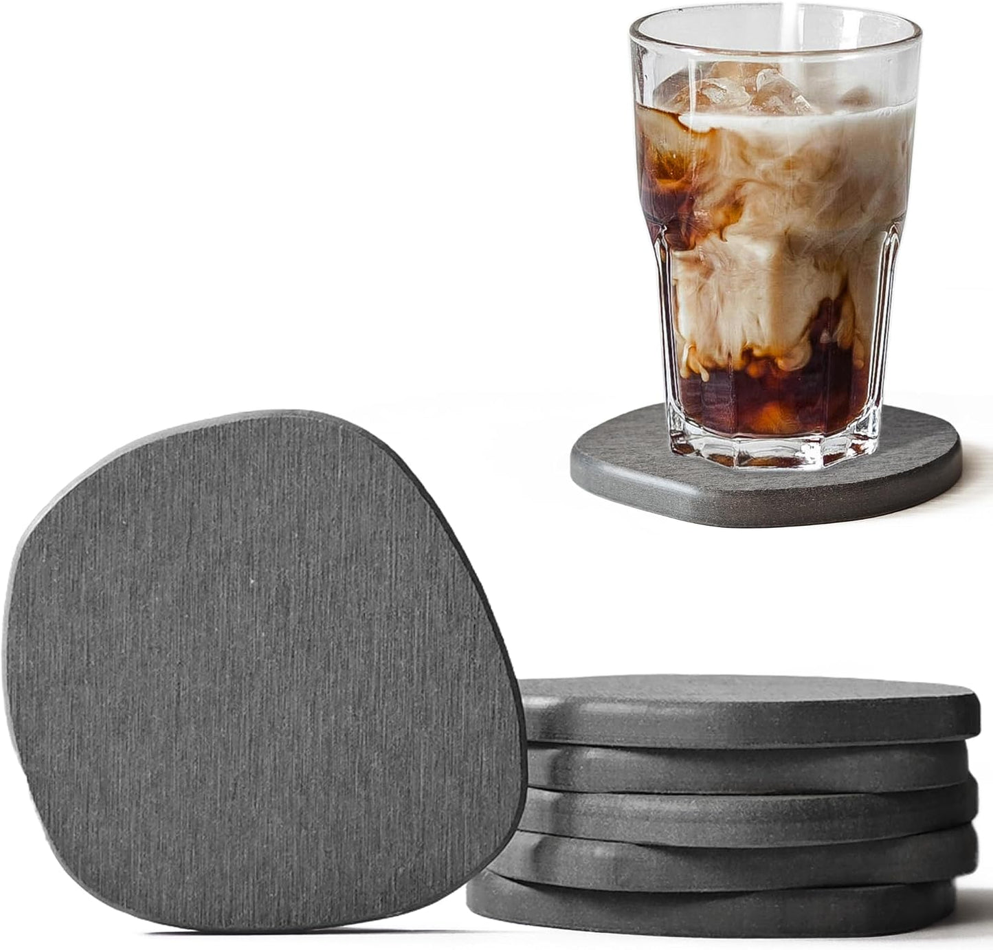 6 Pack Diatomite Absorbent Coasters for Drinks, Fast Drying Stone Coasters | XRzitky Diatomaceous Earth Instant Moisture Water Absorbing and Drying Coasters for Table Desk at Work, Dark Gray