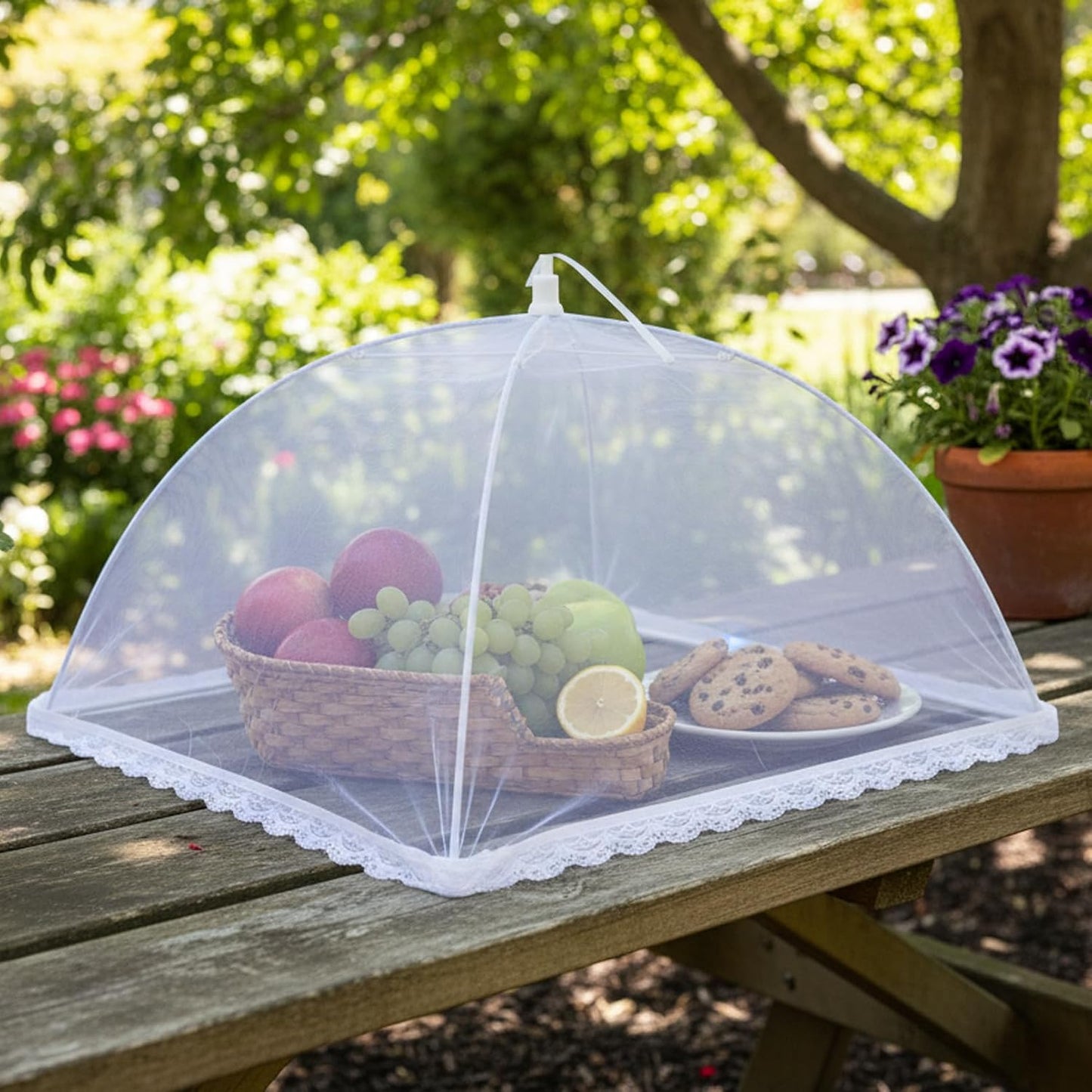 6 Pack Mesh Food Covers 17 Inch, White Pop-Up Food Tents, Collapsible Umbrella Screen Covers for Parties, BBQs, Picnics
