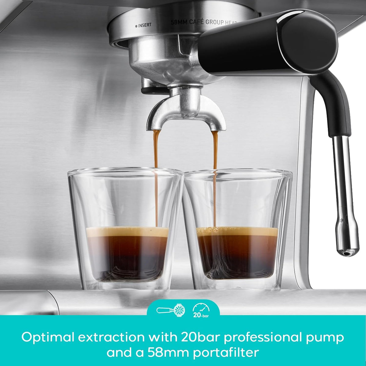 CASABREWS Ultra Espresso Machine, Barista Espresso Maker with Steam Wand | LCD Display, Custom Brew Temp, Latte &amp; Cappuccino Machine, 20-Bar Italian Pump, Powerful Steam Wand, 73oz Removable Tank