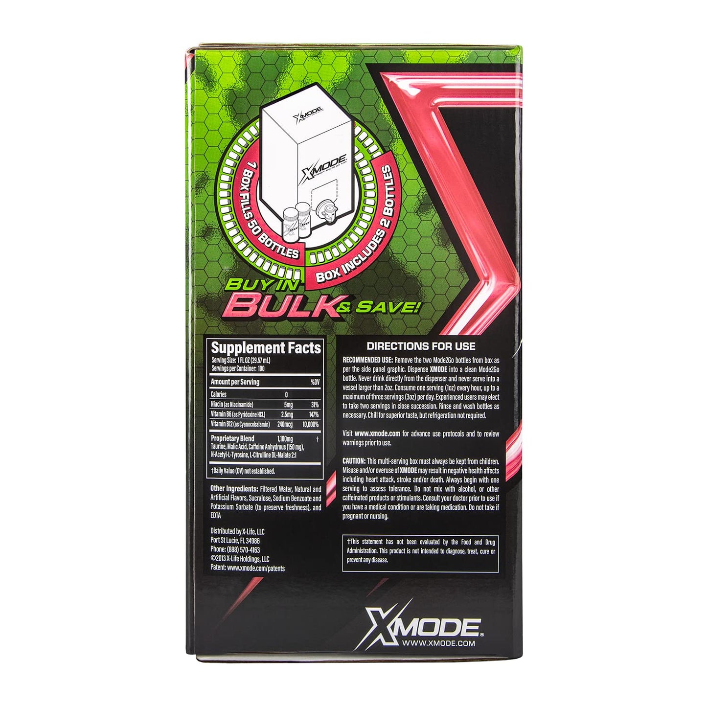 XMODE Energy Shots on Tap Dispenser – 100 (1oz) Servings with 2 Refillable Bottles, Watermelon Slyce Flavor, Extra Strength with 150mg Caffeine/oz, B12 and Sugar Free