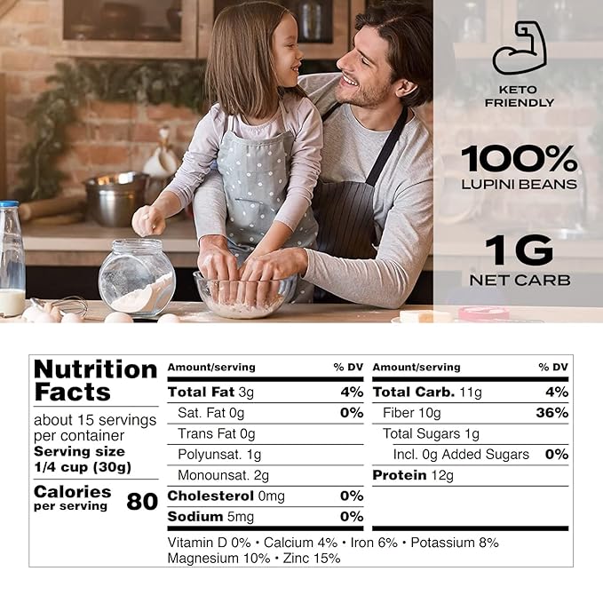 Aviate Lupini FLAKES - Keto "Oats" & Vegan Friendly Superfood - Non-GMO, Gluten Free - High Protein - Low Calorie & Low Carb - Rich in Dietary Fiber and Minerals - 100% Lupin Beans - 12 Ounces (Pack of 1)