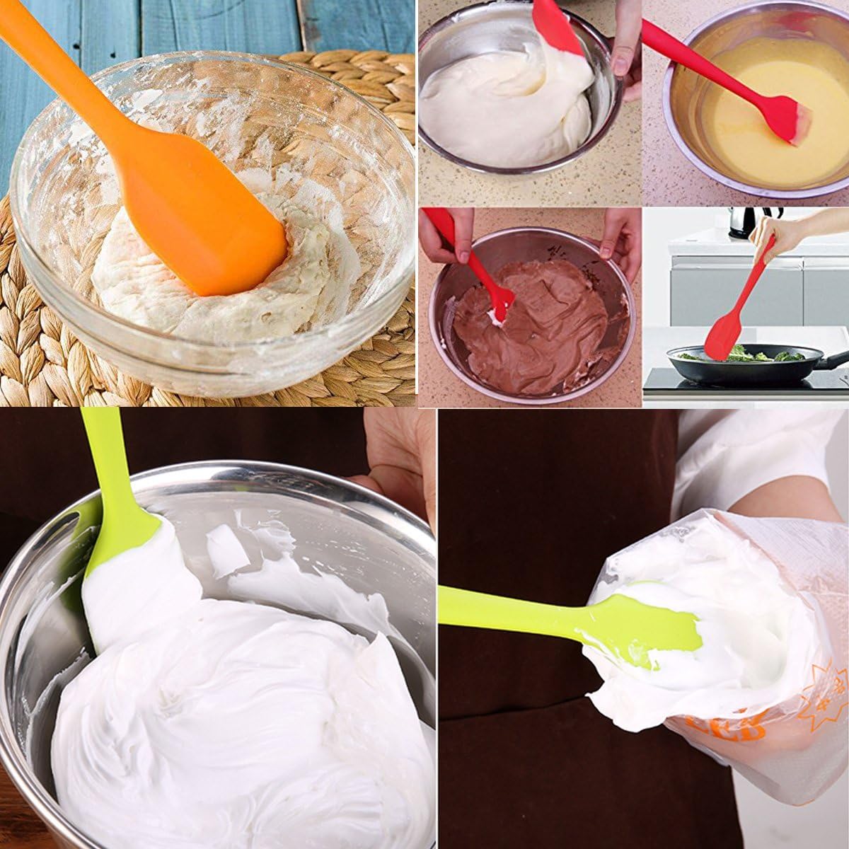 Silicone Spatulas Set, Rubber Spoon Spatula Heat Resistant Spoonula One Piece Design Seamless Spatula Non-Stick Scrapers Baking Mixing Tool (Green Set)