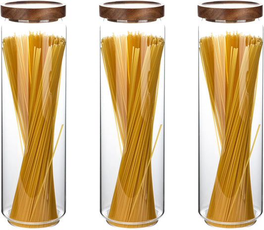 Glass Storage Containers Set of 3, 54 OZ High Borosilicate Glass Jars with Wooden Lids Kitchen Food Canisters s for Coffee