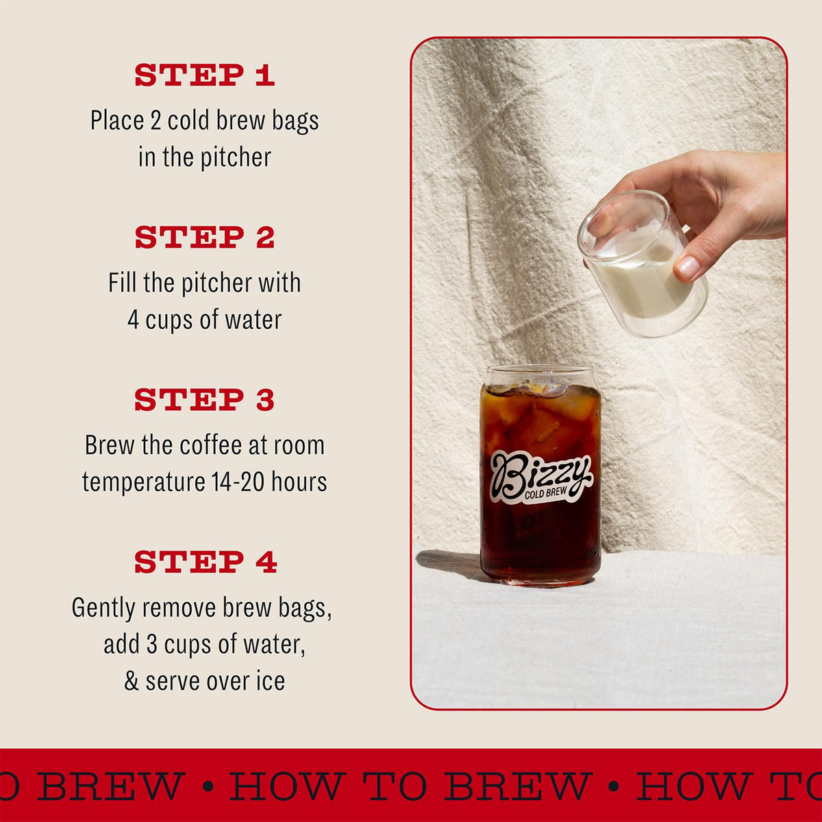 Bizzy Organic Cold Brew Coffee, Smooth &amp; Sweet Blend, Brew Bags, 12 ct | Coarse Ground Coffee in Brew Bags for Cold Brew, Medium Roast, Micro Sifted, Specialty Grade, 100% Arabica, Makes 42 Cups