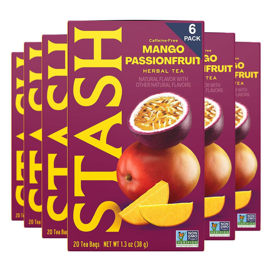 Stash Tea Mango Passionfruit Herbal Tea - Naturally Caffeine Free, Non-GMO Project Verified Premium Tea with No Artificial Ingredients, 20 Count (Pack of 6) - 120 Bags Total
