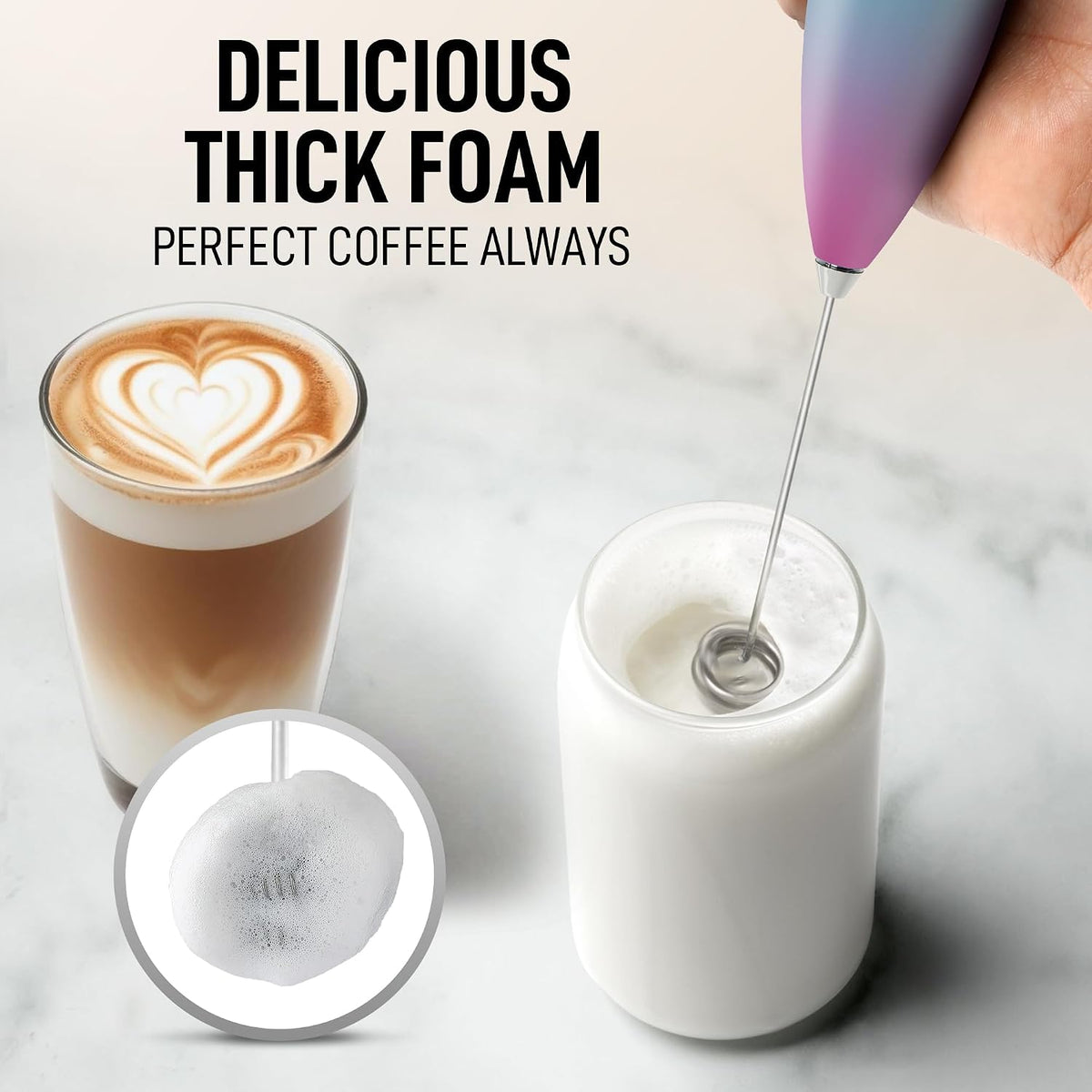 Zulay Powerful Milk Frother for Coffee with Upgraded Titanium Motor - Handheld Electric Whisk, Milk Foamer, Mini Mixer &amp; Coffee Blender for Frappe, Latte, Matcha, No Stand - Orchid Fade