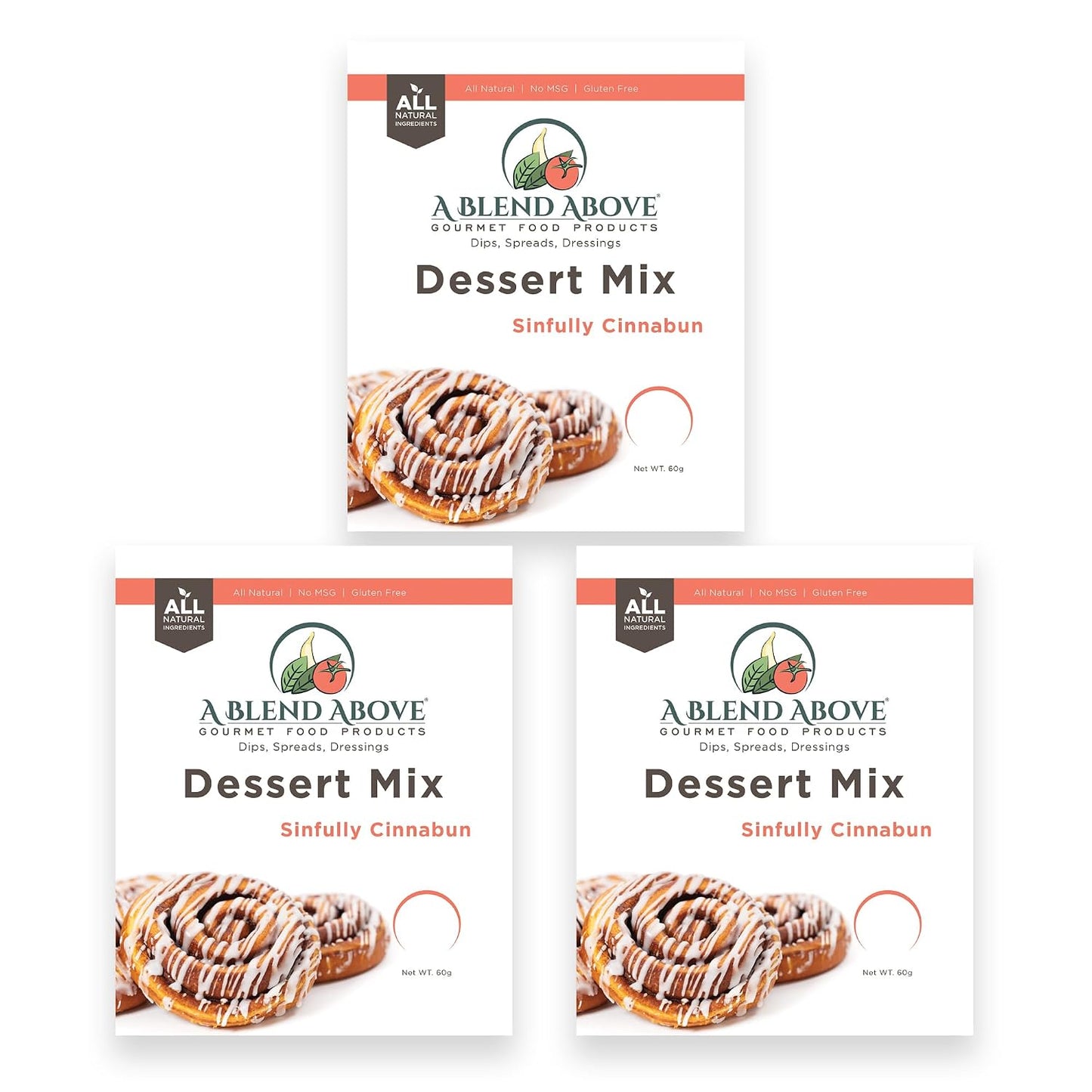 A Blend Above Sinfully Cinnabun dip Mix - No-Bake Desserts, All Natural, Gluten Free, No MSG - Instant Dessert Mix, Fruit Dip, Bagel Topping, Frosting, Cheesecake Filling - Makes 16 Oz (Pack of 3)