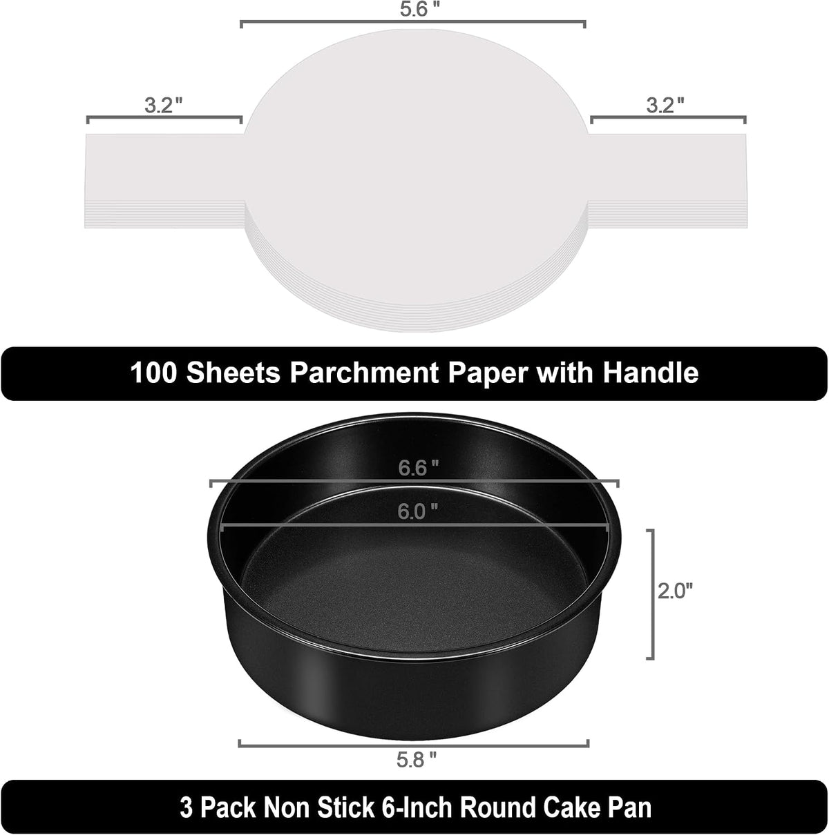 AWTBDP 6 Inch Cake Pans,3PCS Smash Cake Pans with 100PCS Parchment Paper | No-Stick Round Small Cake Pans Set for Baking Layer Cakes, Sturdy Baking Pan Set for Christmas Birthday, Dishwasher Safe