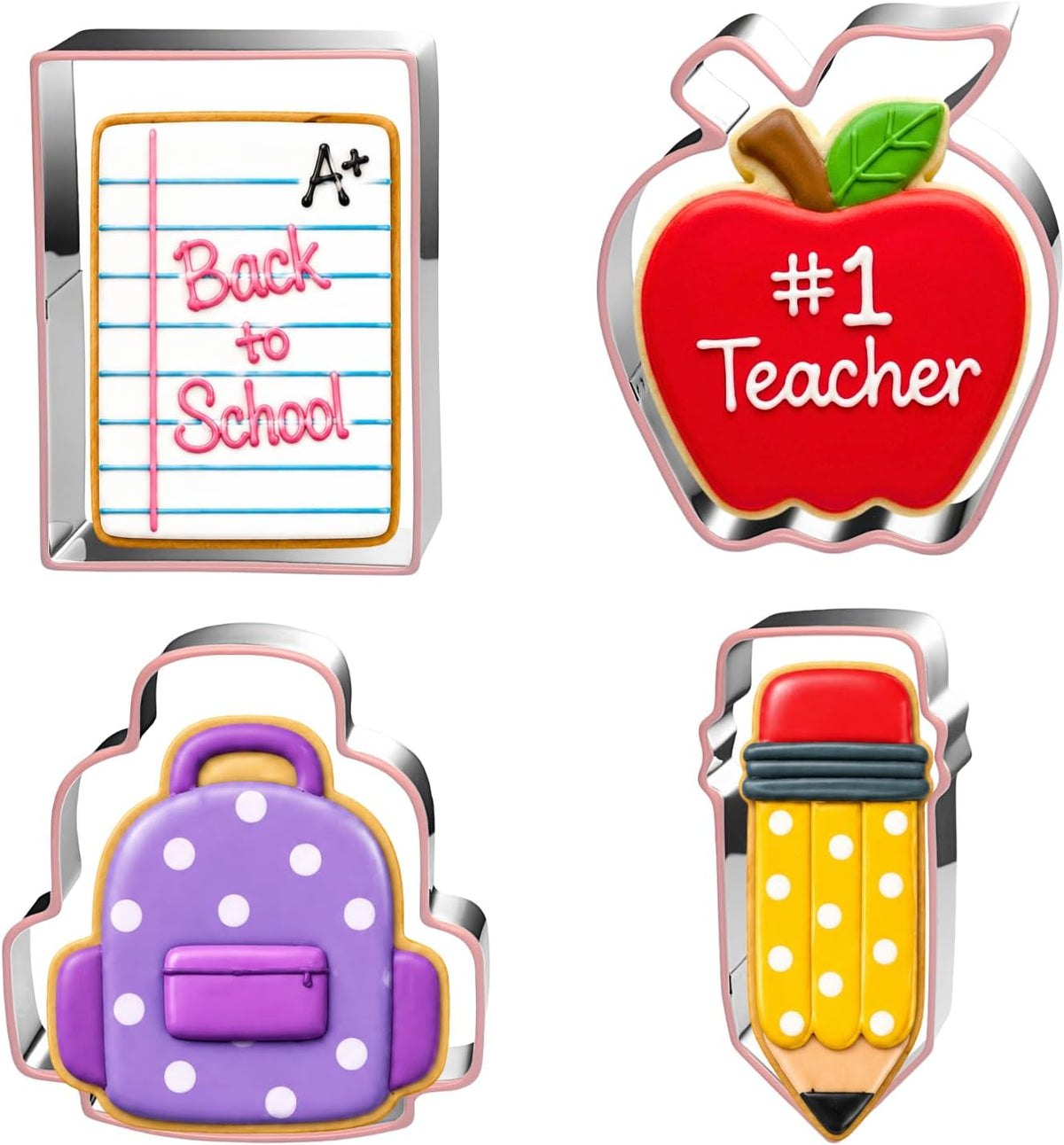 LUBTOSMN 4 Piece Back to School Cookie Cutters Set