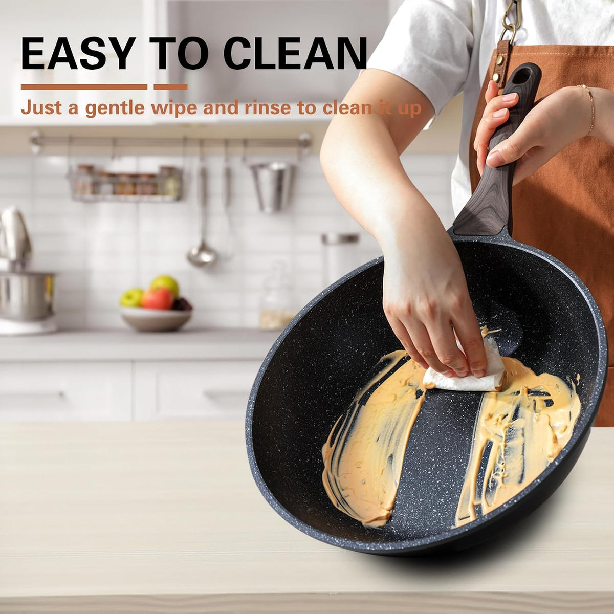 Nonstick Wok with Lid, 12 Inch Woks & Stir-fry Pans, Healthy Coating Induction Cookware, Compatible with All Stovetops, PFOA Free (Cream White)