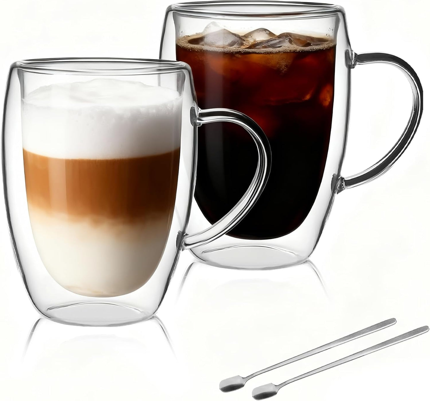LIBWYS 2 Pack Double Walled Coffee Cups Glasses Mug 12oz Borosilicate Glass