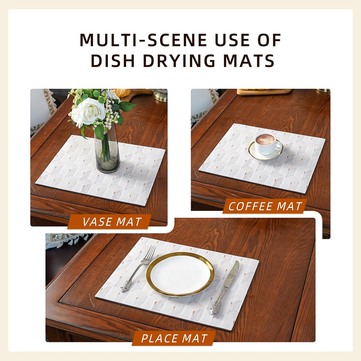 Dish Drying Mat, Diatomaceous Earth Soft Coffee Mat, Absorbent Silicone Dish Drying Mat for Kitchen Counter or Sink for Kitchen Bathroom Coffee Bar (Sector Geometry, 12 x 16 Inches)