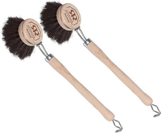 Redecker Dish Brush Set, Horsehair Bristles, 2 Inch Round, 2 Pack – Wooden Dish Brushes for Glassware &amp; Everyday Cleaning, Made in Germany