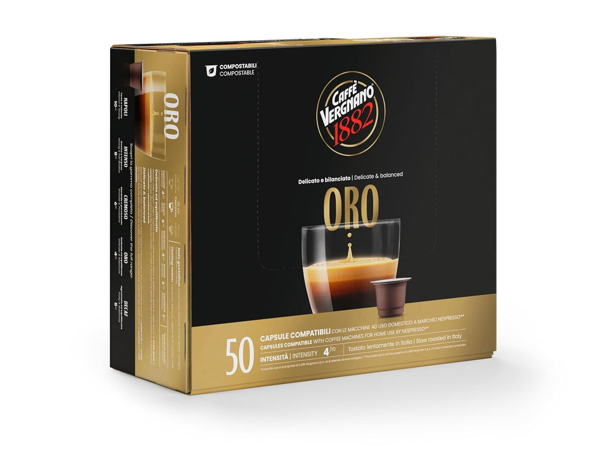 Caffe Vergnano Oro Coffee Pods, Nespresso Original Compatible, 50 Ct