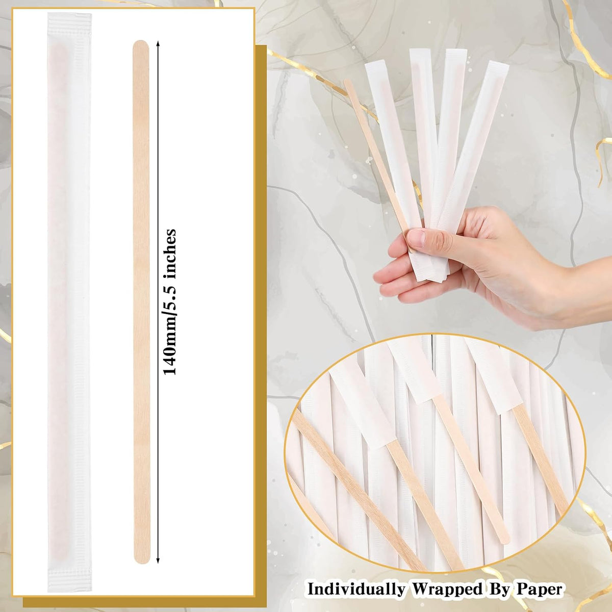 Amyhill 1000 Pcs Individually Wrapped Wooden Coffee Stirrers, 5.5 Inch | Disposable Coffee Stir Sticks, round End Sticks Bulk, Wood Stirrers for Cocktail Hot Drinks Restaurant Bar Home Office