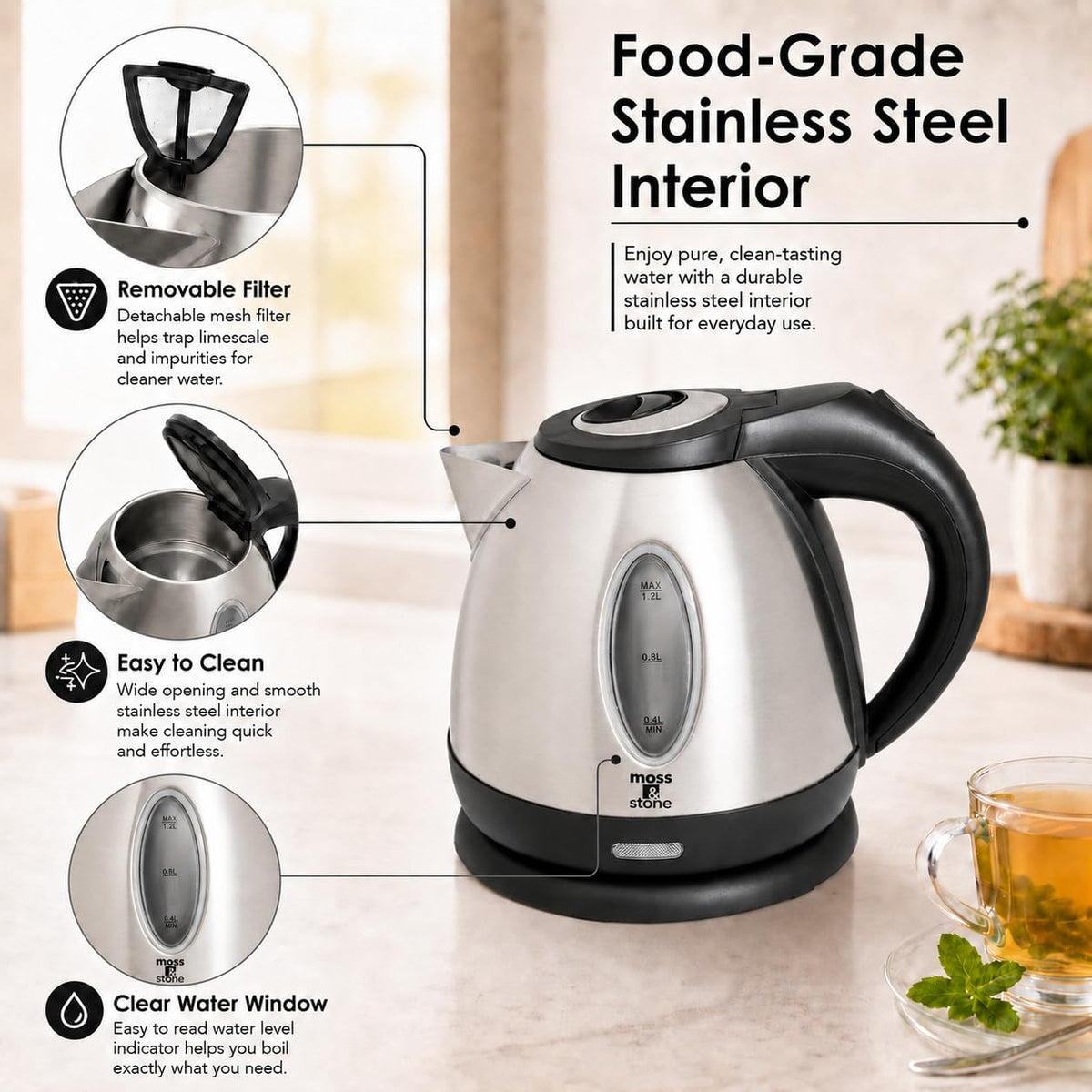 Moss & Stone Stainless Steel Electric Kettle