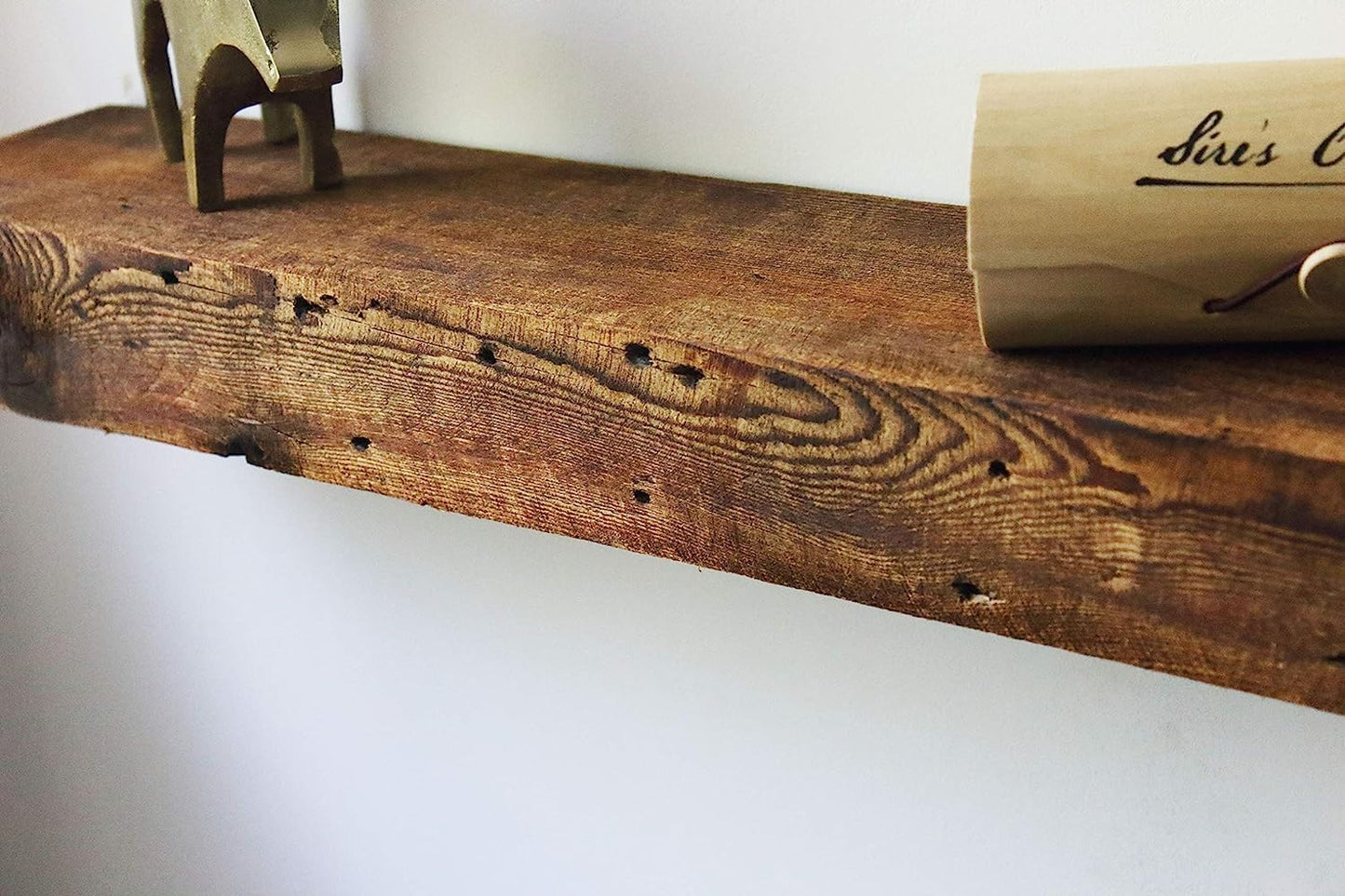 Modern Timber Craft Reclaimed Wood Fireplace Mantel Shelf | Solid Rustic American Barnwood with Floating Shelf Brackets | 2.75" Thickness | 66" L x 10" D, Rustic Original - Oiled