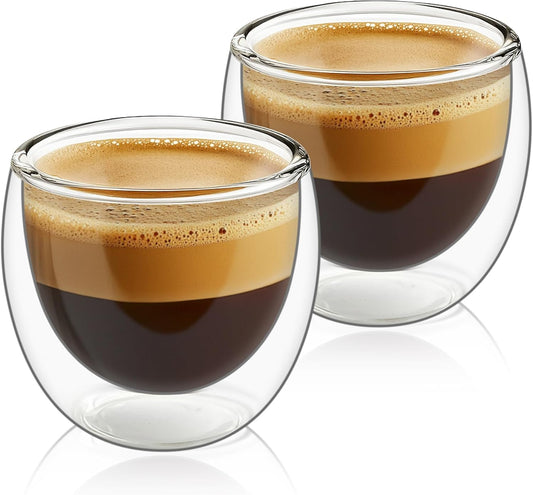 ComSaf Double Walled Espresso Cups 3 oz, Glass Espresso Shot Cup Set of 2, Small Coffee Mugs for Ristretto, Lungo, Machiato,