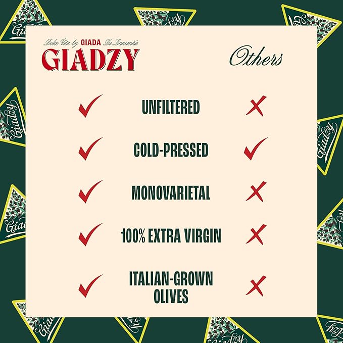 Giadzy by Giada de Laurentiis 2 Pack Olive Oil Extra Virgin - Premium Unfiltered Cold-Pressed Italian Olive Oil, Gold Wrap, Made in Italy, Perfect for Cooking & Gifting. Rich in polyphenols & antioxidants.