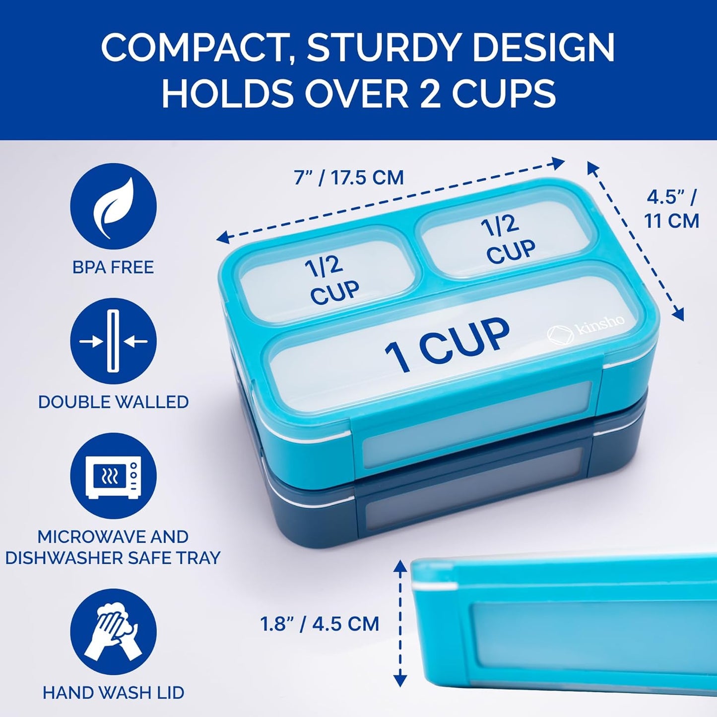 Mini Bento-Box Snack Boxes Set of 2 | Small Portion Lunch Containers for Kids Boys Girls Toddlers | BPA Free | Navy & Blue