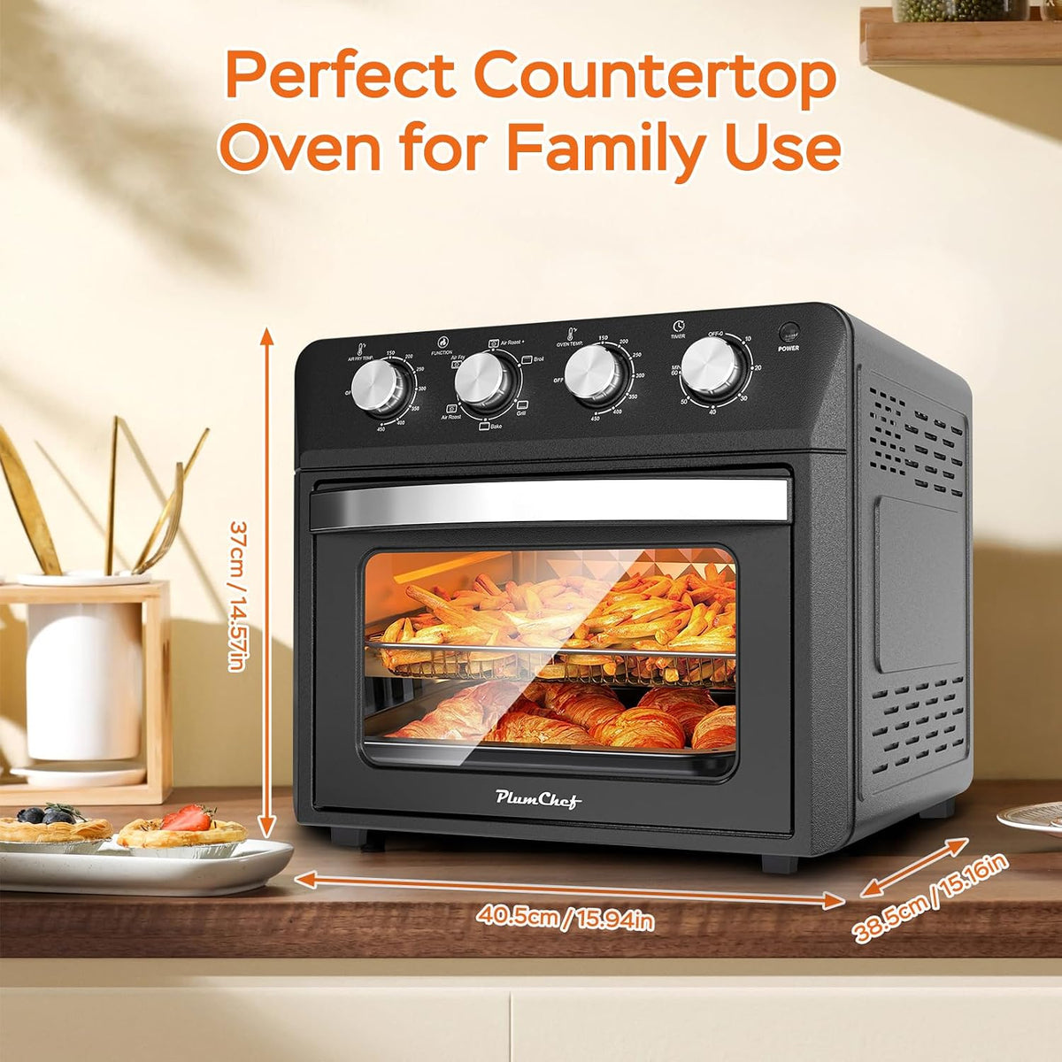 PlumChef 13 Quart 4 Slices Air Fryer Convection Toaster Oven, 1500W, Multifunction Oven for Roast, Bake, Grill, Broil, Toast（stainless steel）