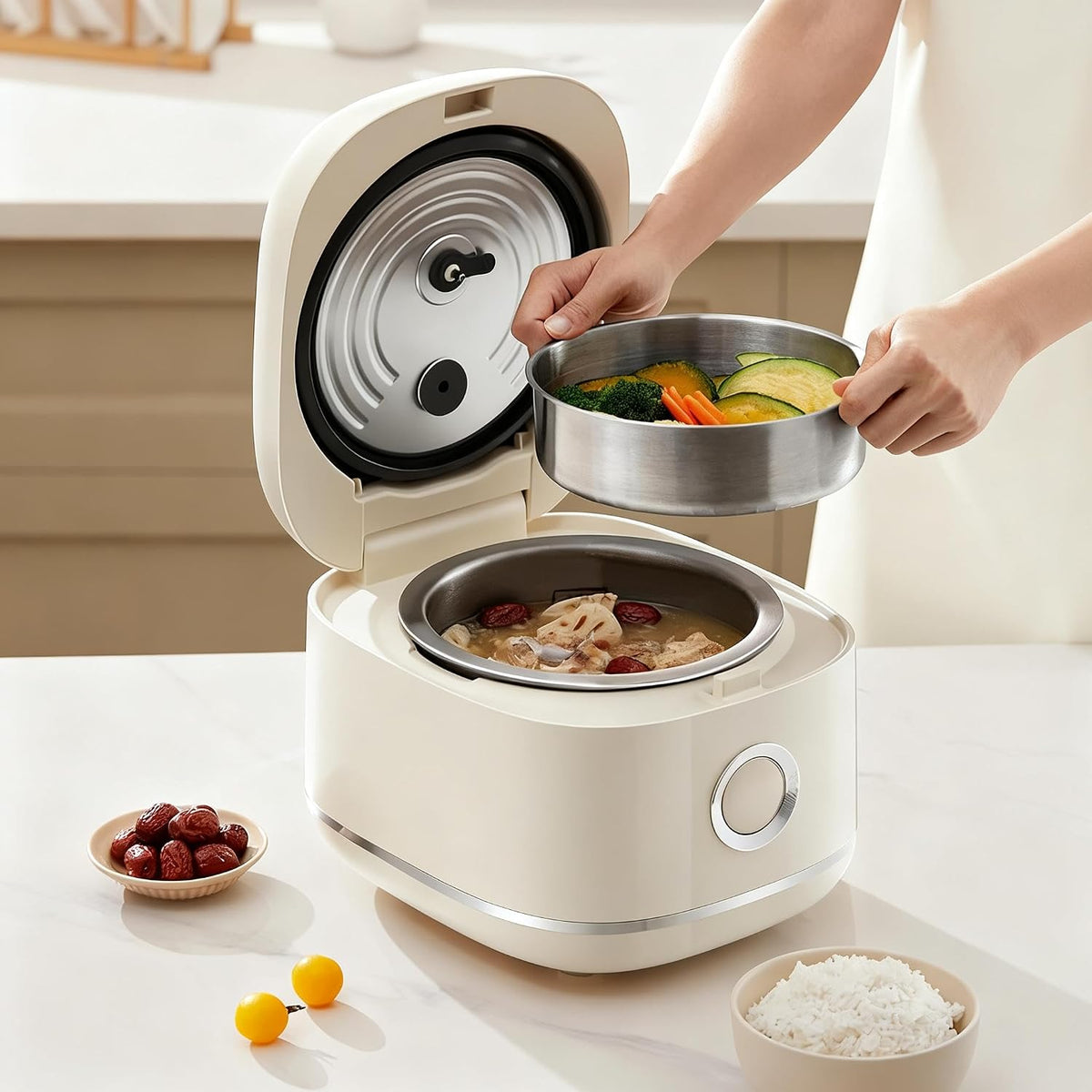 Joydeem Stainless Steel Rice Cooker, Uncoated Non-stick 316L Stainless Steel Inner Pot Rice Cookers, 6 Cup Uncooked, 3L/3.2 qt, DFB-D300