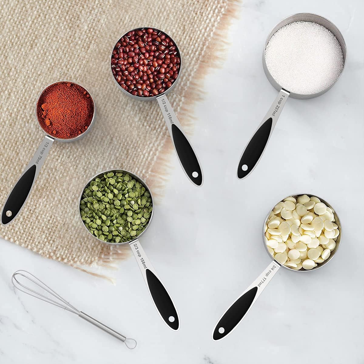 Measuring Cups and Measuring Spoons Set, Wildone Stainless Steel 8 Measuring Cups, 10 Measuring Spoons, 1 Leveler 1 Whisk &amp; 5 Mini Spoons, for Dry and Liquid Ingredient - 25 Piece Black