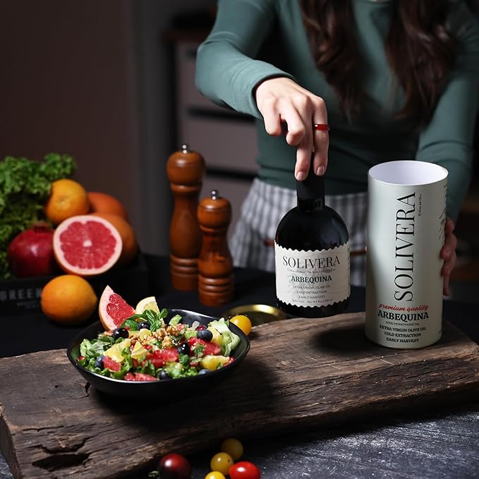 Solivera Arbequina Extra Virgin Olive Oil Cold Pressed, 300+ Polyphenols Rich, Single-Origin Organic Olive Oil, Delicately Fruity, Hand Picked Early Harvest - 16.8 fl. oz.