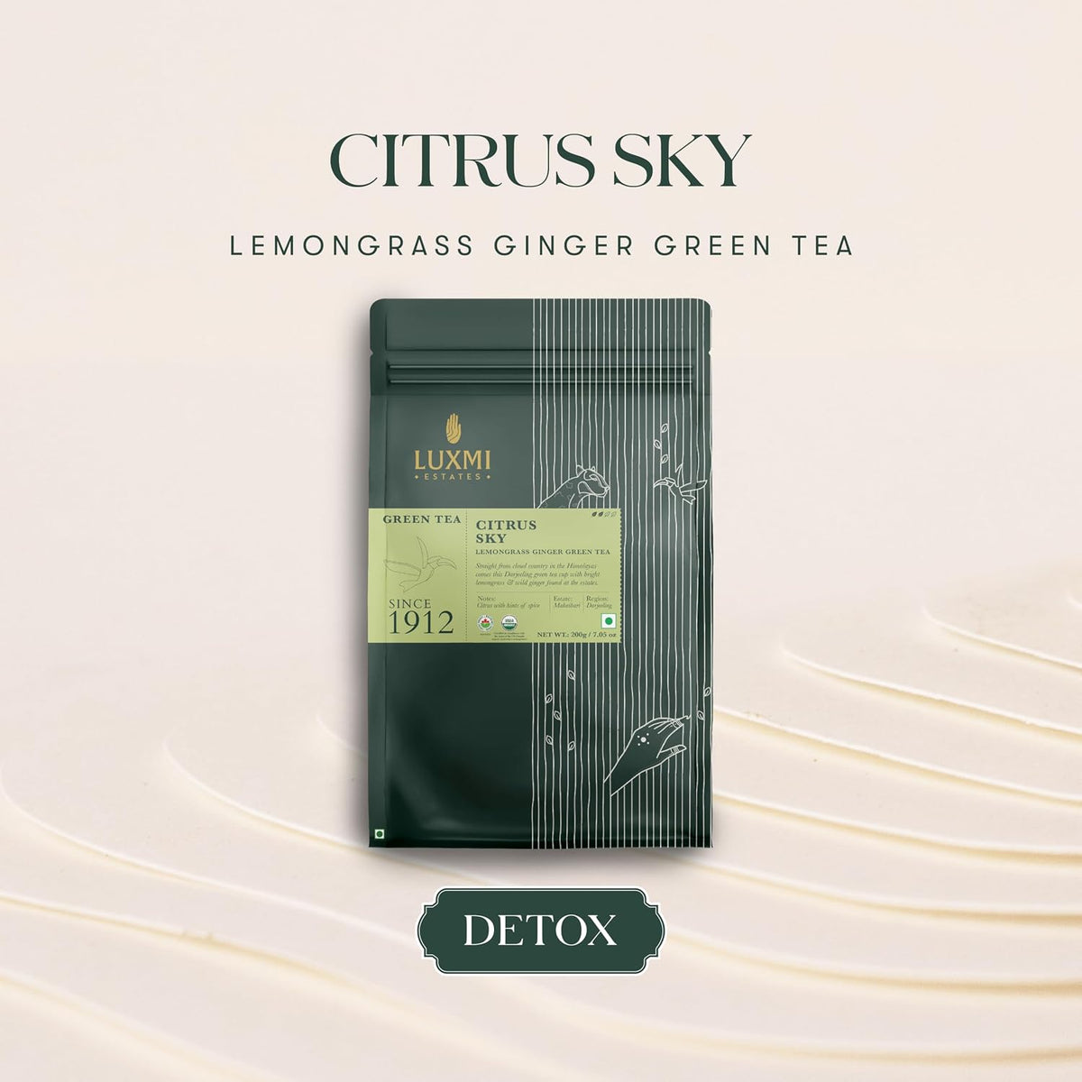 Luxmi Estates Citrus Sky Lemongrass Ginger Green Tea 200g Loose Leaf Pack