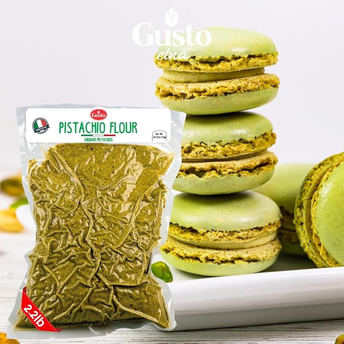 GUSTO ETNA Pistachio Flour, Sicilian Fine Chopped Pistachio Flour, Ground Pistachios, Pistachio Powder, Gluten Free Flour, Non Gmo, Vegan, Product of Bronte, Sicily, From Italy, 2.2 Lb (1 kg)