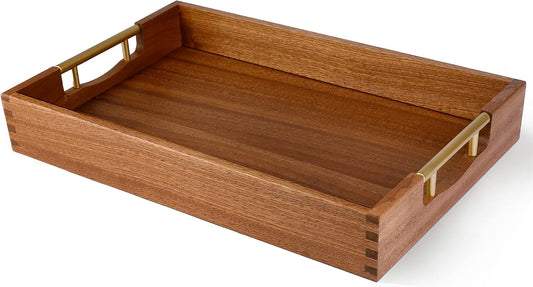 LotFancy Wood Serving Tray with Metal Handles, 17x13 Inch, Large Ottoman Tray, Decorative Wooden Tray for Living Room,