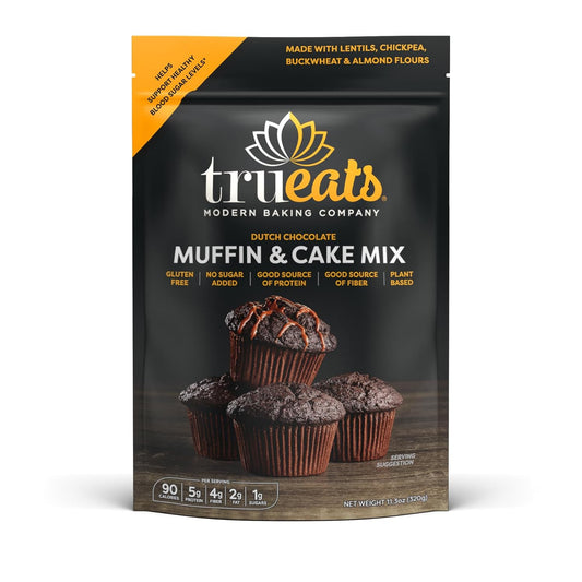 TruEats Dutch Chocolate Muffin & Cake Mix: Low Glycemic, Protein & Fiber Rich, Gluten & Grain Free, Diabetic Friendly, Vegan