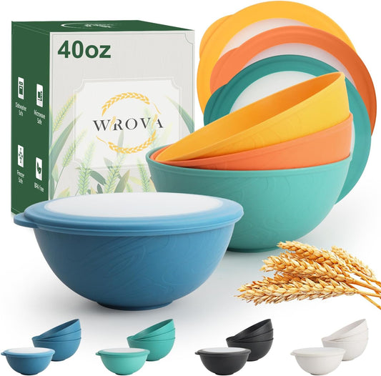 40oz wheat straw bowls with lids set of 4,cereal bowls with covers anti-leaking,unbreakable salad container for lunch,
