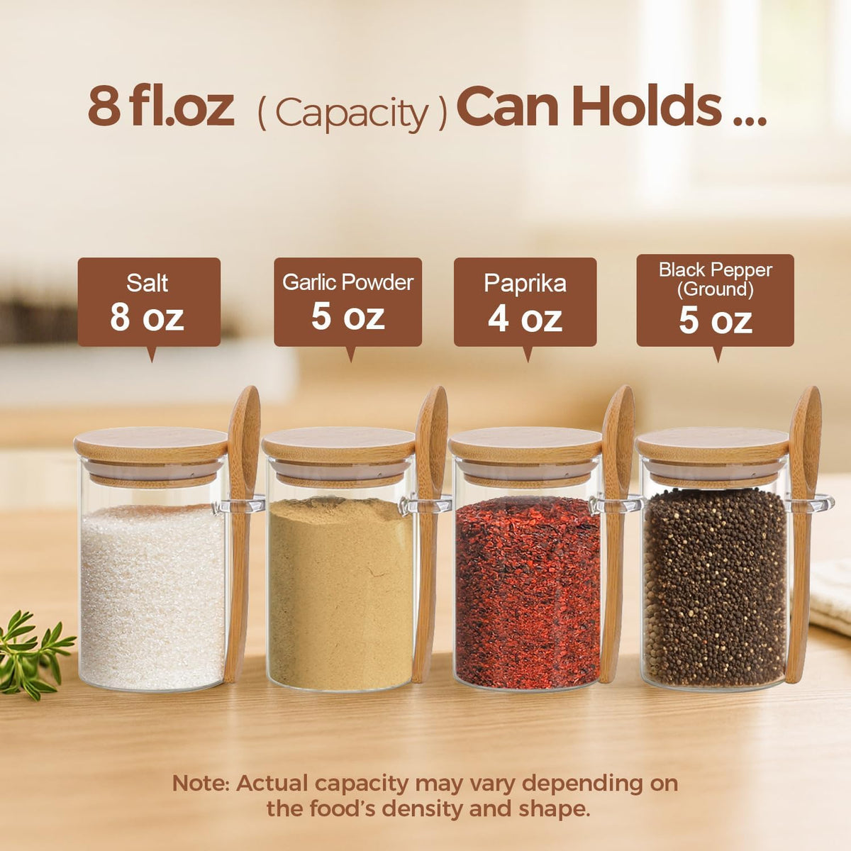 ComSaf Spice Jars with Spoons 8 oz 6 Pack, Seasoning Containers with Labels