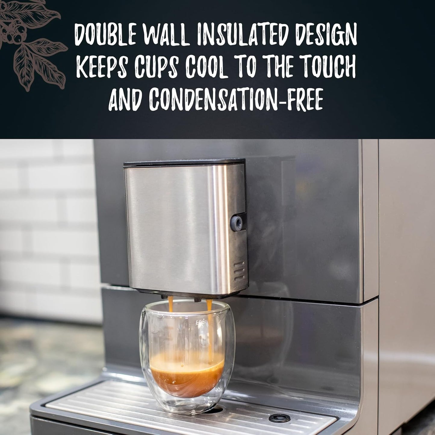 Bacimi® Double Wall Insulated Coffee Mugs (Set of 4 / 5oz) - Clear Borosilicate Cups - Thermal Drinking Cups for Espresso, Cappuccino, Latte, Tea, Hot Beverage, Wine - Microwave Safe
