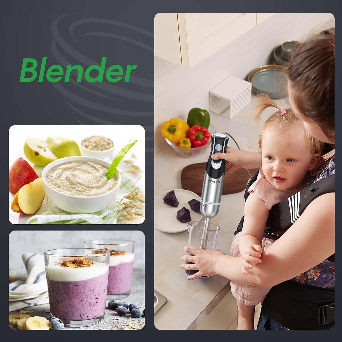 Immersion Blender Handheld, 4-In-1 Hand Blender with 12-Speeds &amp; Turbo Mode | 500W Emulsion Blender, Egg Whisk, 24oz Beaker &amp; Chopper Bowl, Stick Mixer for Baby Food, Smoothies, Soups &amp; Sauces