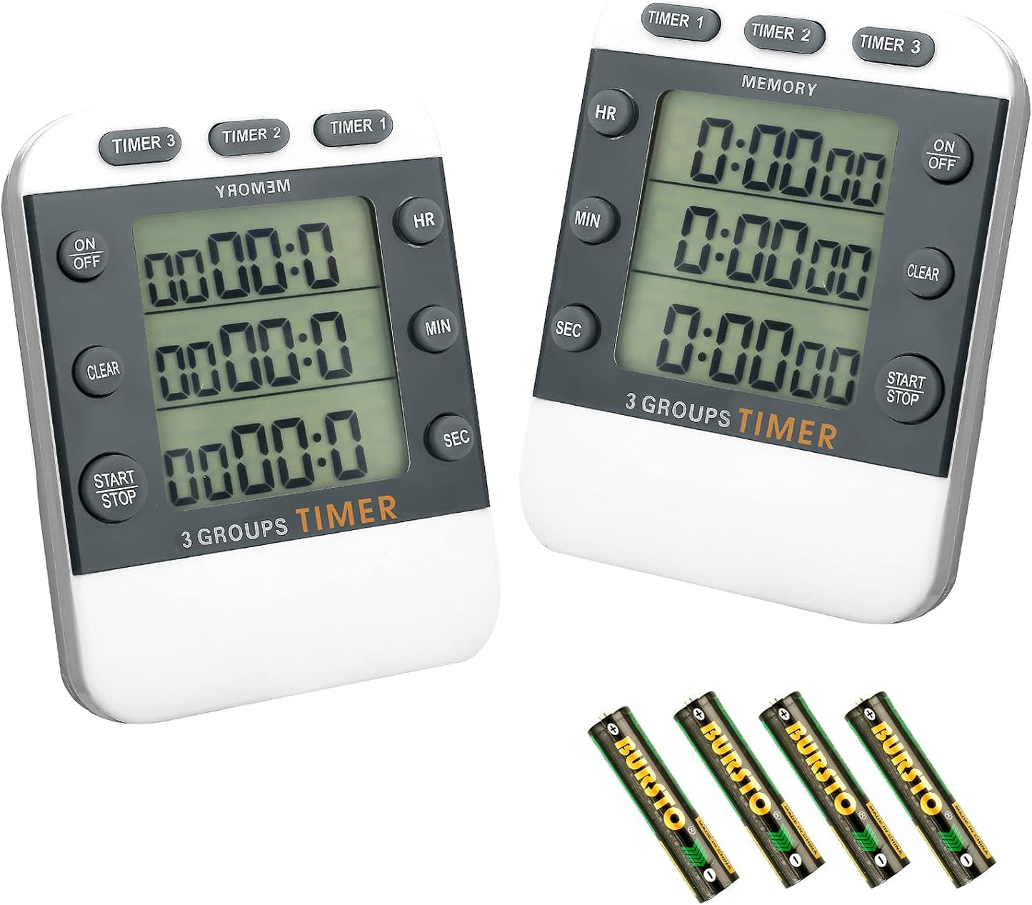 Photect 2 Pcs Digital Kitchen Timer 3 Channels Multi Timer Loud Adjustable Alarm Magnetic Count up Down Memory Preset Battery Included for Cooking Baking BBQ Study Classroom