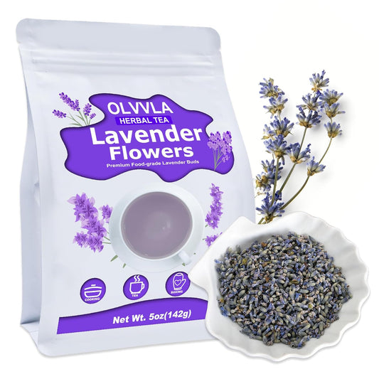 Olvvla - Dried Lavender Flowers - 5oz/142g - Fragrant Food-Grade Lavender Buds - Perfect for Tea, Baking, Lemonade,