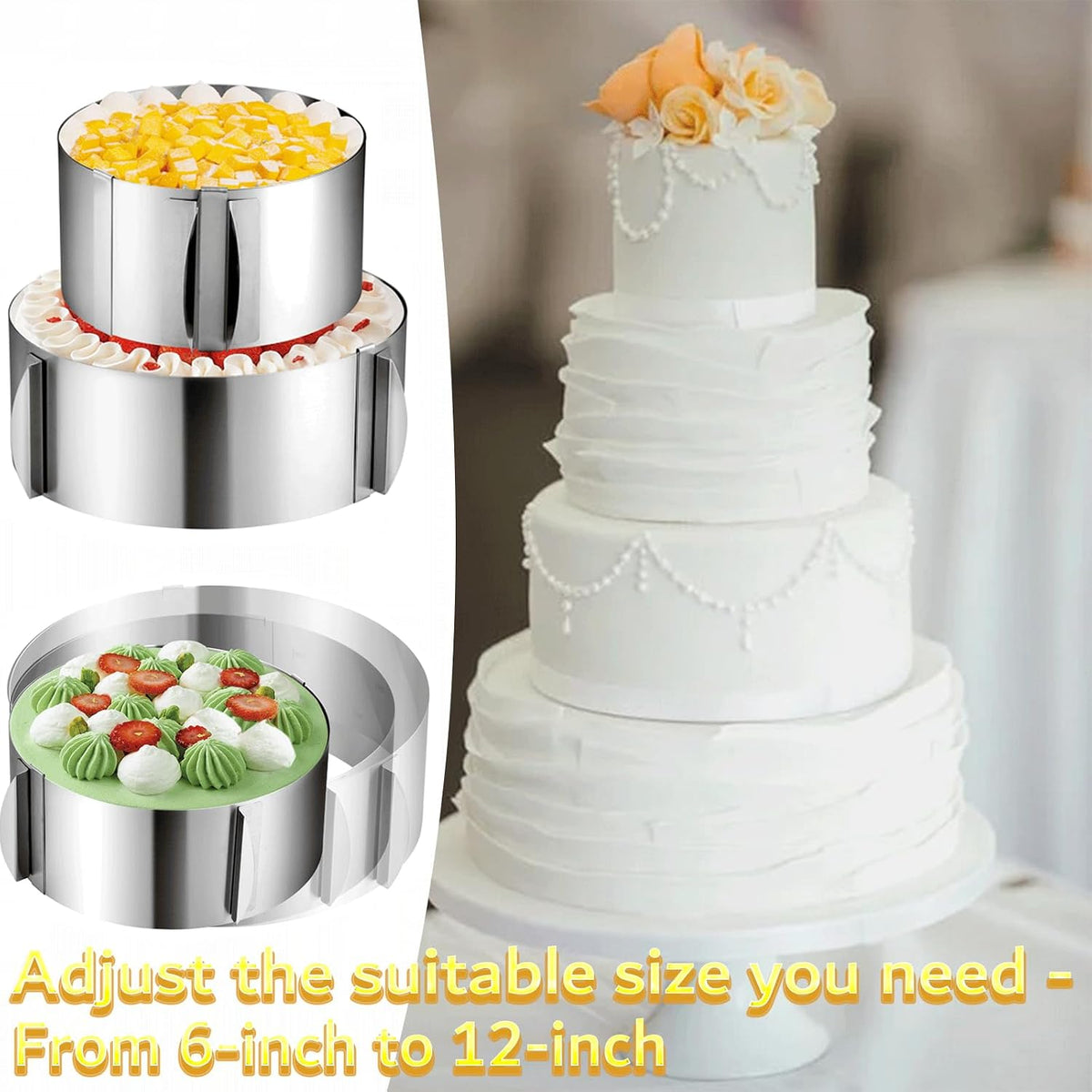 DATANYA Cake Rings Mousse Mold Adjustable 6 to12 Inch Stainless Steel Round Cake Molds for Baking Pastry, Cake Baking Supplies