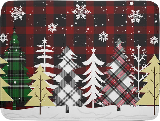 Christmas Dish Drying Mat for Kitchen Counter 16”x18” Christmas Tree Buffalo Plaid Dish Draining Mat Ultra Absorbent