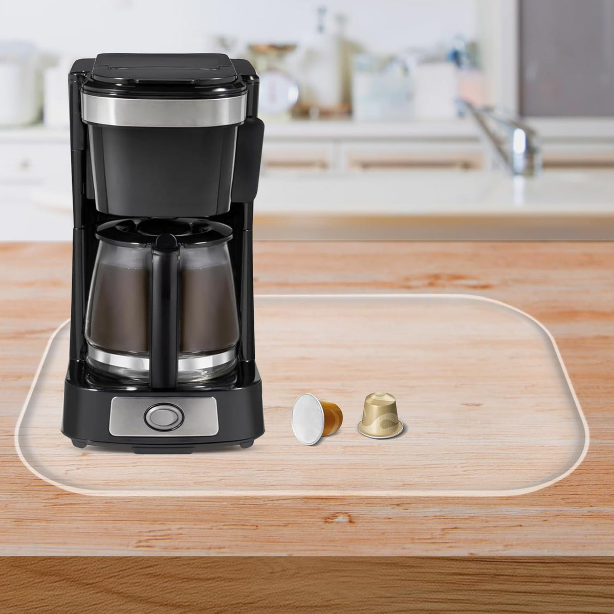 Silicone Coffee Maker Mat with Lip, 17.4'' x 10.6'' Heavy Duty Coffee Maker Mat for Countertops, Coffee Tray Fit Under Coffee Machine Appliance Automatic Machines Espresso Accessory, Translucent