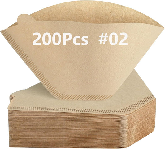 Clinuse 200Pcs Cone Coffee Filters #2, Unbleached No Blowout Paper Filters
