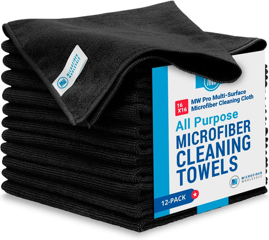 Microfiber Wholesale MW Pro Multi-Surface Microfiber Towel – 12 Pack | Premium Cleaning Cloth | Clean, Dust, Polish, Absorb