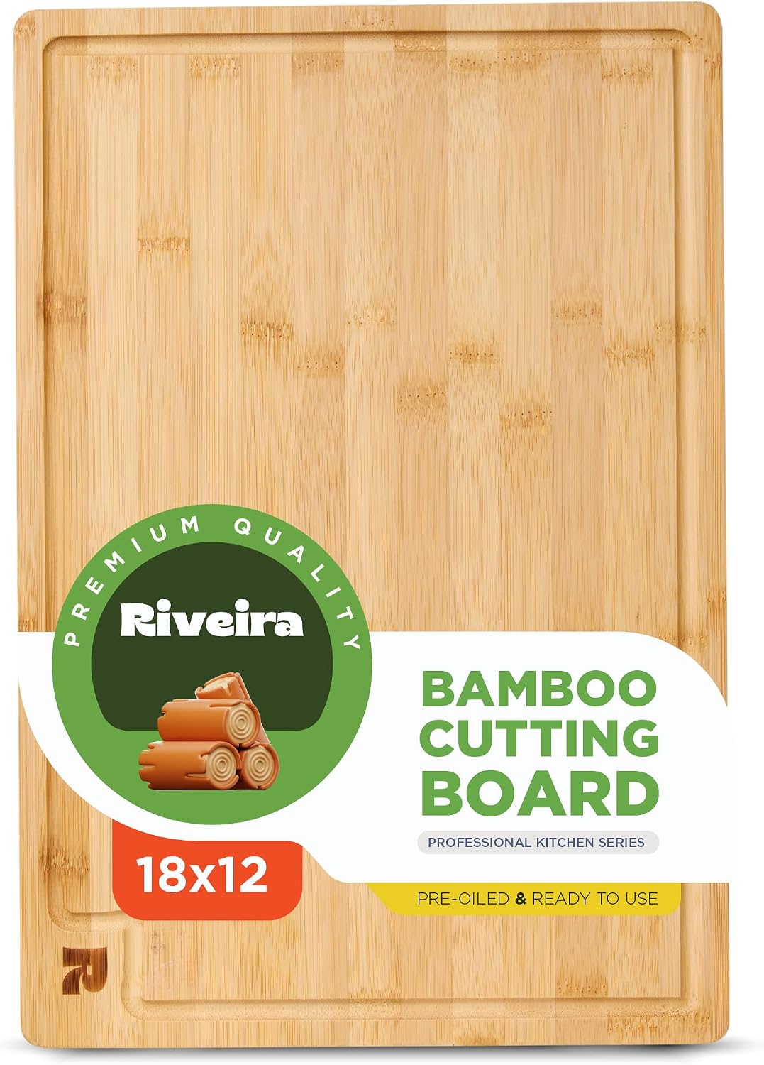 Riveira Bamboo Grandeur: 18 x 12 Bamboo Cutting Board Natural Wooden Cutting Board With Innovative Juice Grooves