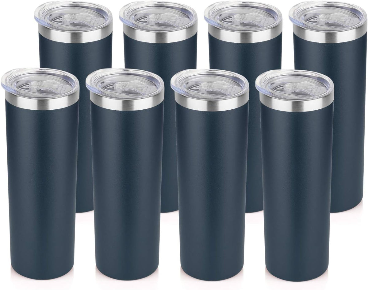 HASLE OUTFITTERS 20 oz Skinny Tumblers Bulk Set, Stainless Steel Insulated Slim Tumblers with Lids, Reusable Double Wall Travel Coffee Mugs, Durable Powder Coated Travel Water Cups(Navy, 8)
