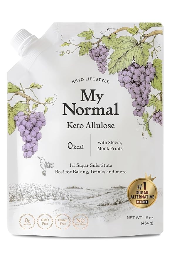 My Normal Keto Powdered Allulose 16oz - Allulose, Monk Fruit & Stevia Blend, 99.8% Allulose, 1:1 Sugar Substitute, Non GMO, Gluten Free, Zero Calorie Sweetener - 0g Net Carb, No Sugar