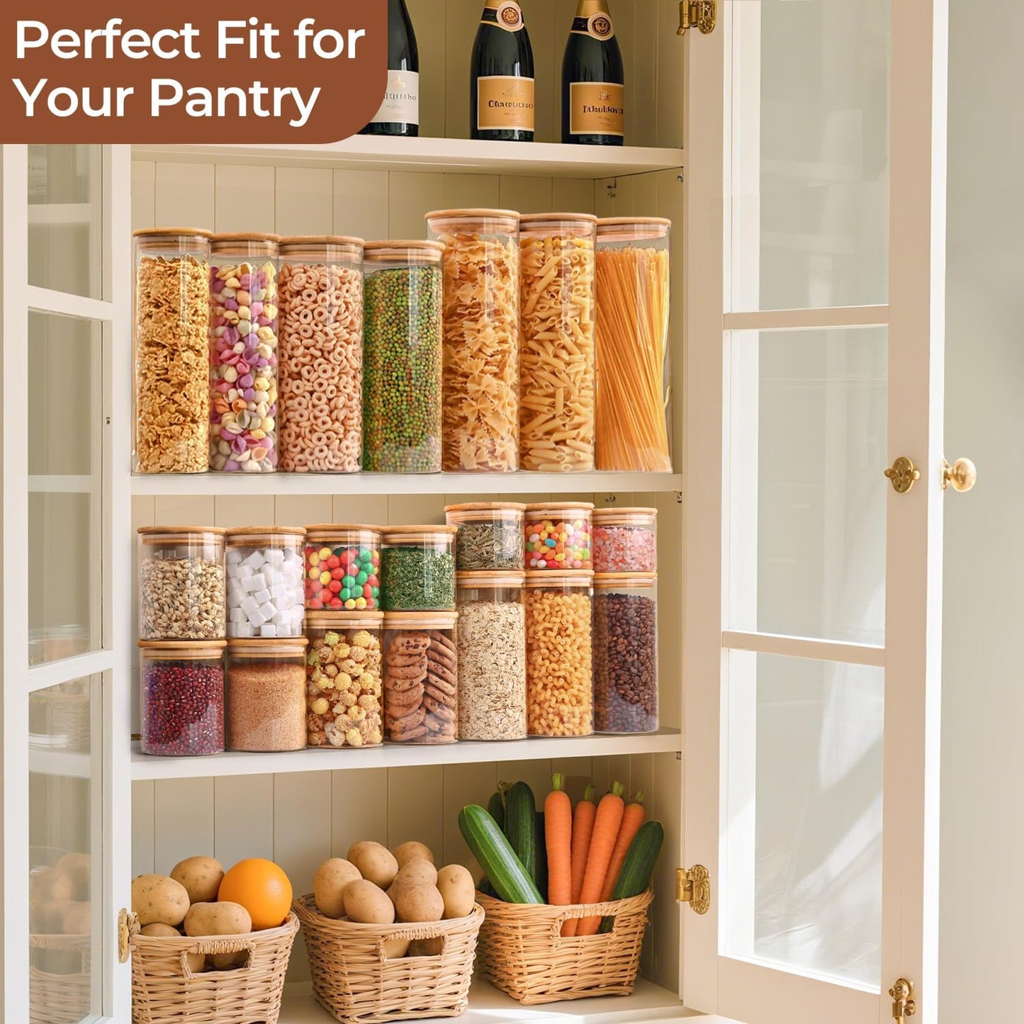ComSaf Pasta Containers Storage 2 Qt, Spaghetti Container, 3 Pack Glass Jar