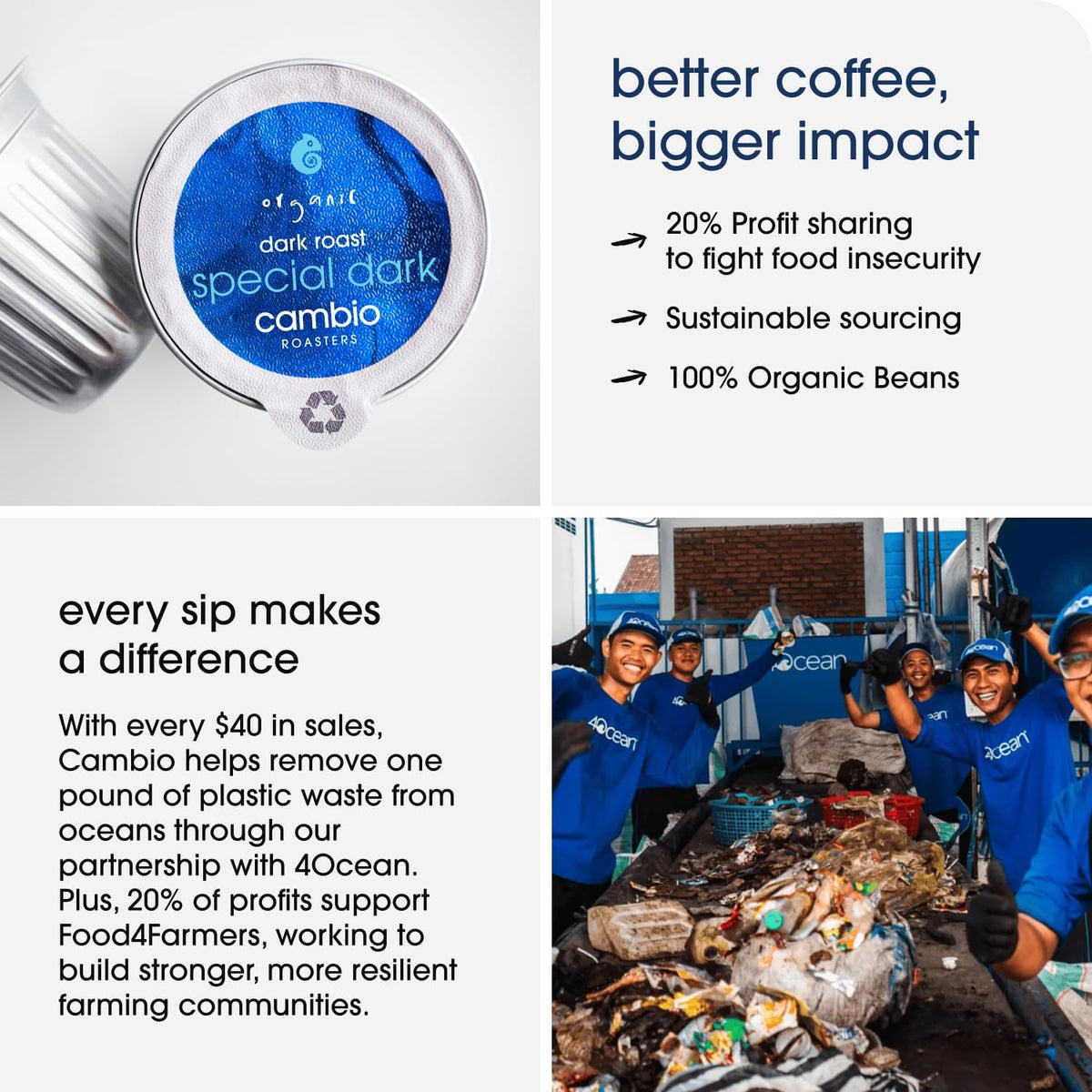 Cambio Roasters Dark Roast Coffee Pods - Recyclable Aluminum Pods, 60ct | Lower Acid Special Dark Roast Organic Coffee in Recyclable Aluminum Coffee Pods. Compatible with Keurig® Brewers.