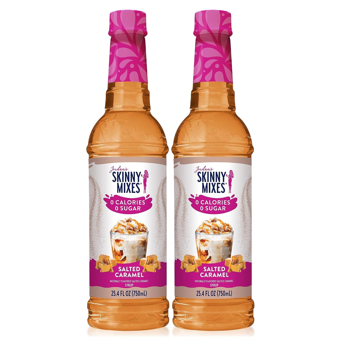 Jordan’s Skinny Mixes Sugar Free Coffee Syrup, Salted Caramel Coffee Flavoring Syrup, Zero Calorie Drink Mix, Lattes, Baking, Protein Shake or Cocktail, Dairy &amp; Gluten Free, Kosher, 25.4 Fl Oz, 2 Pack